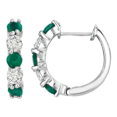 Pre-owned David Morris 1.65 Carat Natural Emerald And Diamond Hoop Earrings G Si 14 Karat White Gold