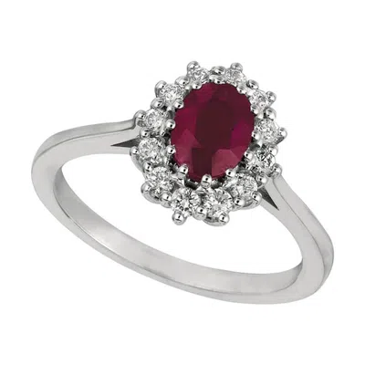 Pre-owned David Morris 1.70 Carat Natural Oval Ruby And Diamond Ring 14 Karat White Gold