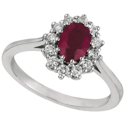 Pre-owned David Morris 1.70 Carat Natural Oval Ruby And Diamond Ring 14 Karat White Gold