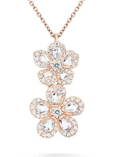David Morris 18kt Rose Gold Miss Daisy Double Flower Diamond Pendant Necklace