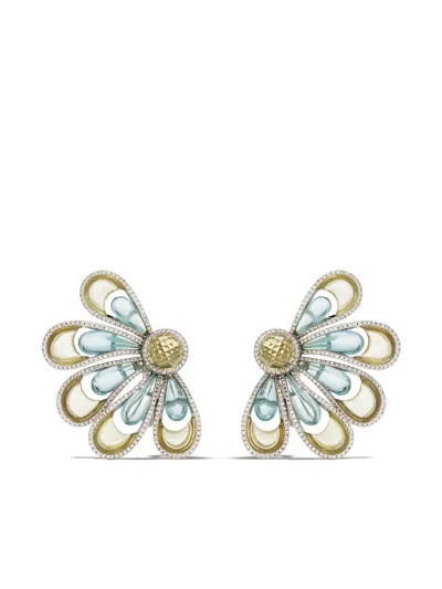 David Morris 18kt White Gold Vintage Aquamarine & Citrine Flower Earrings