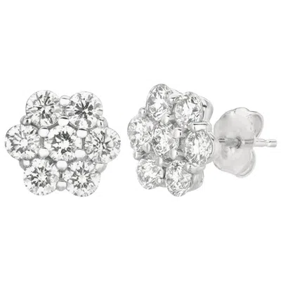 Pre-owned David Morris 2.00 Carat Natural Diamond Flower Earrings G Si 14 Karat White Gold