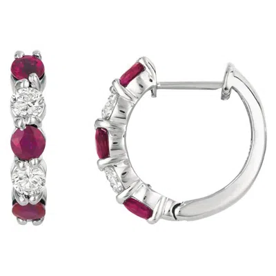 Pre-owned David Morris 2.00 Carat Natural Ruby And Diamond Hoop Earrings G Si 14 Karat White Gold