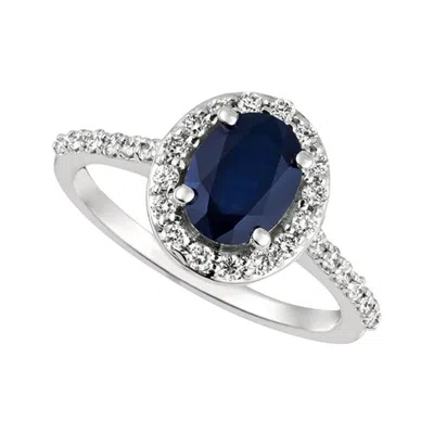 Pre-owned David Morris 2.05 Carat Natural Diamond And Sapphire Engagement Ring 14 Karat White Gold