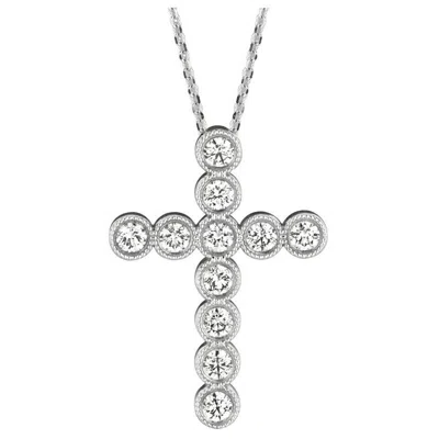 Pre-owned David Morris 2.20 Carat Natural Diamond Cross Pendant Necklace 14 Karat White Gold G Si Chain