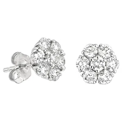 Pre-owned David Morris 3.00 Carat Natural Diamond Flower Cluster Earrings G Si 14 Karat White Gold
