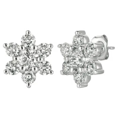 Pre-owned David Morris 3.00 Carat Natural Diamond Flower Cluster Earrings G Si 14k White Gold