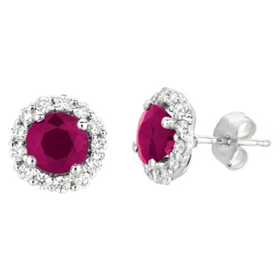 Pre-owned David Morris 3.00 Carat Natural Ruby And Diamond Earrings G Si 14 Karat White Gold