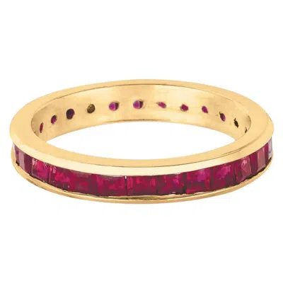 Pre-owned David Morris 3.05 Carat Natural Princess Cut Ruby Eternity Band Ring 14 Karat Yellow Gold