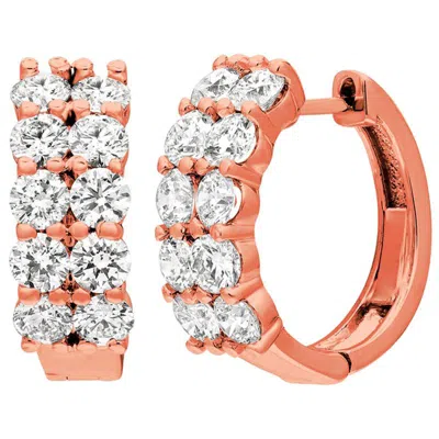 Pre-owned David Morris 3.10 Carat Natural 2 Rows Diamond Hoop Earrings G Si 14 Karat Rose Gold In Red