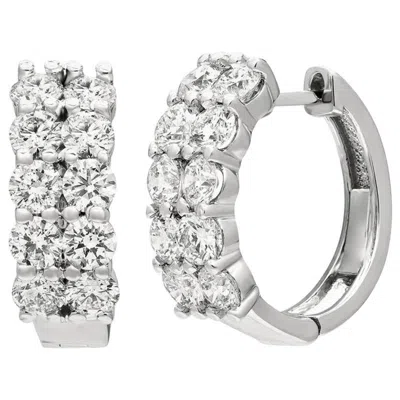 Pre-owned David Morris 3.10 Carat Natural 2 Rows Diamond Hoop Earrings G Si 14 Karat White Gold