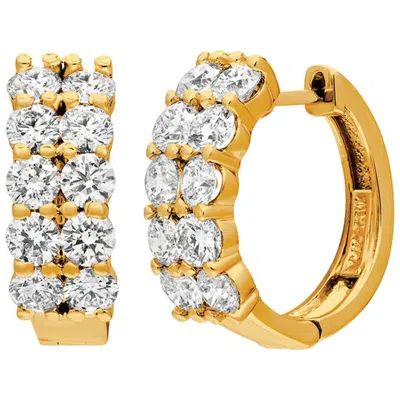 Pre-owned David Morris 3.10 Carat Natural 2 Rows Diamond Hoop Earrings G Si 14 Karat Yellow Gold