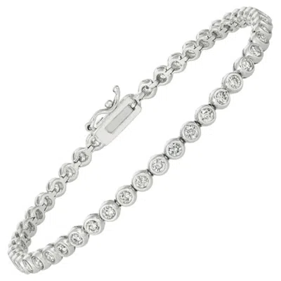 Pre-owned David Morris 3.10 Carat Natural Diamond Bezel Bracelet G Si 14 Karat White Gold