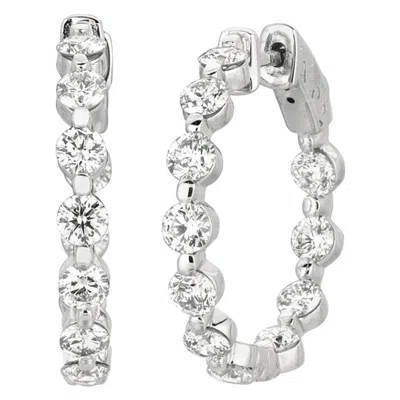 Pre-owned David Morris 3.40 Carat Natural Diamond Hoop Earrings G Si 14 Karat White Gold 15 Points Each