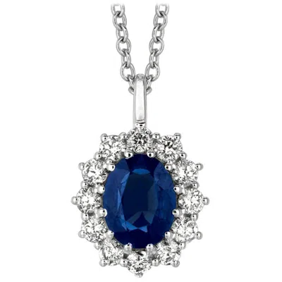 Pre-owned David Morris 3.50 Carat Natural Sapphire And Diamond Necklace Pendant 14 Karat White Gold