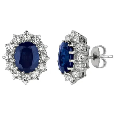 Pre-owned David Morris 7.00 Carat Natural Sapphire And Diamond Oval Earrings G Si 14 Karat White Gold