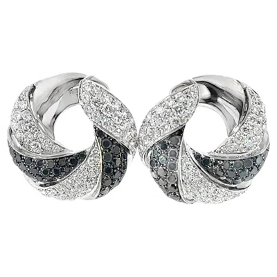 Pre-owned David Morris Pav� Black & White Diamond Circular Ear Clips � 18ct White Gold
