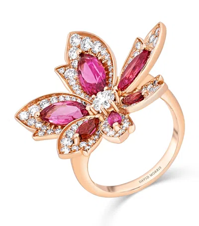 David Morris Rose Gold, Diamond And Rubellite Palm Ring