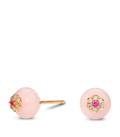 David Morris Rose Gold, Diamond And Sapphire Large Berry Stud Earrings