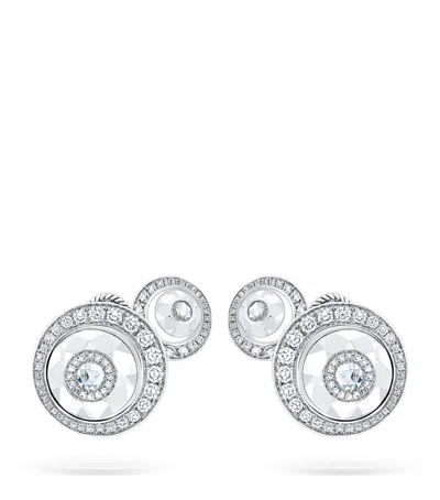 David Morris White Gold And Diamond Rose Cut Forever Two Motif Earrings In Clear