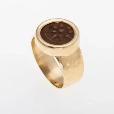 Pre-owned David Shamay Jewelry 14k Yellow Gold Ring, Antique Rare,bronze Widows Mite Coin Ring Unique,