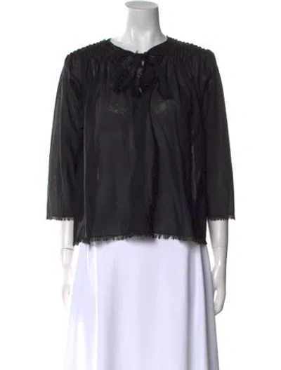 Pre-owned David Szeto Crew Neck Three-quarter Sleeve Blouse In Black