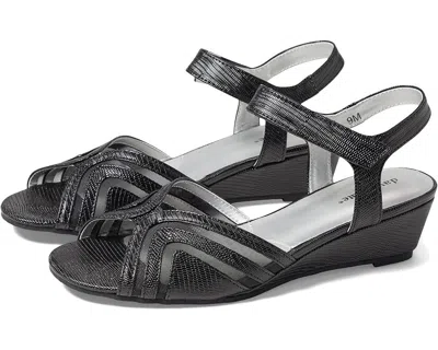 David Tate Admire Sandals Woblack Lizard Print Leather Wedge Heel Gal347 In Black
