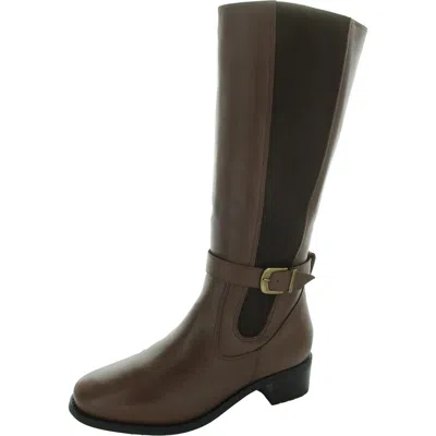 David Tate Allegria Womens Leather Stacked Heel Knee-high Boots In Brown