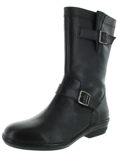 David Tate Dorothy Womens Leather Mid Calf Motorcycle Boots In Black
