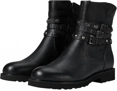 David Tate Women's Blade Leather Boots In Black Pebble Grain In Animal Print