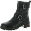 David Tate Womens Buckle Leather Combat & Lace-up Boots In Black