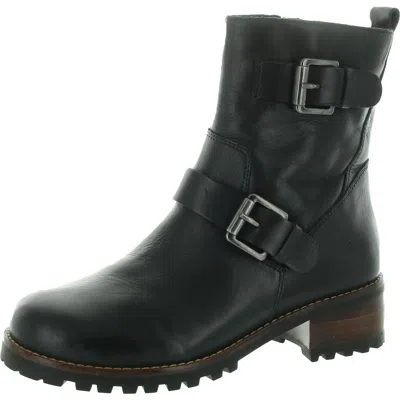 David Tate Womens Buckle Leather Combat & Lace-up Boots In Black