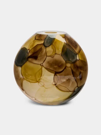 David Valner Aquarelle Hand-blown Glass Round Vase (12.5in/32cm) In Brown