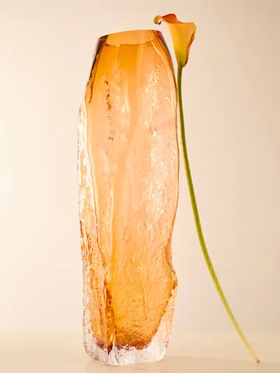 David Valner Bark Hand-blown Glass Vase (28.5in/72.5cm) In Orange