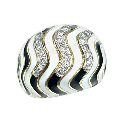 Pre-owned David Webb 0.50 Carat Round Brilliant Diamond And Striped Enamel Cocktail Ring In Multi