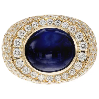 Pre-owned David Webb 14.4 Carat Star Sapphire Diamond Yellow Gold Dome Cocktail Ring