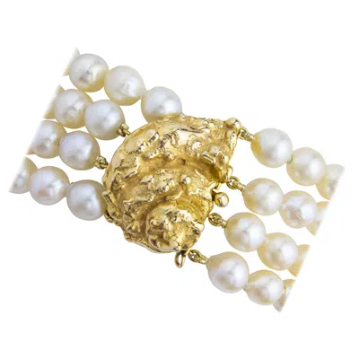Pre-owned David Webb 18 Karat Gold & Akoya Pearl Bracelet In Multi