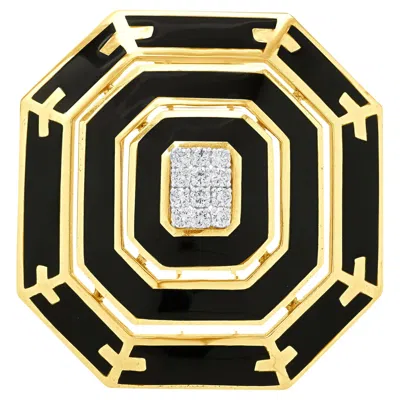 Pre-owned David Webb 18 Karat Yellow Gold & Platinum Diamond And Enamel Hexagon Brooch