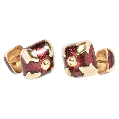 Pre-owned David Webb 18 Karat Yellow Gold And Red Enamel Cufflinks