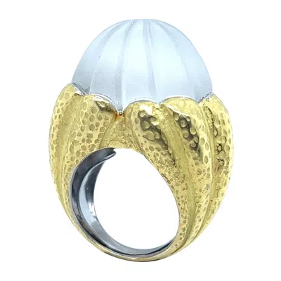 Pre-owned David Webb 18 Karat Yellow Gold And Rock Crystal Cocktail Ring By