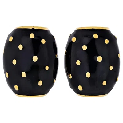 Pre-owned David Webb 18 Karat Yellow Gold Black Enamel Gold Spotted Earrings
