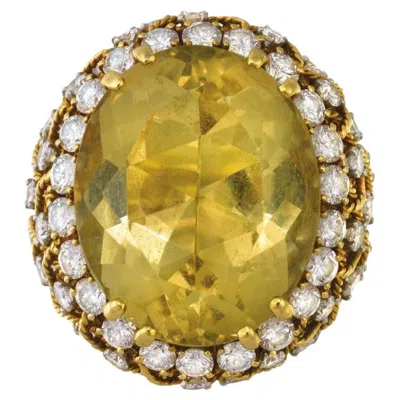 Pre-owned David Webb 18 Karat Yellow Gold Bombe Citrine Large Diamond Ring