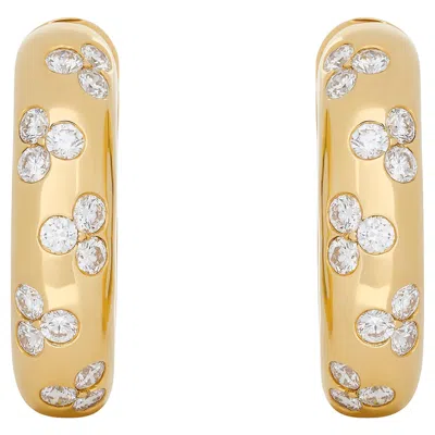 Pre-owned David Webb 18 Karat Yellow Gold Diamond Hoop Earrings