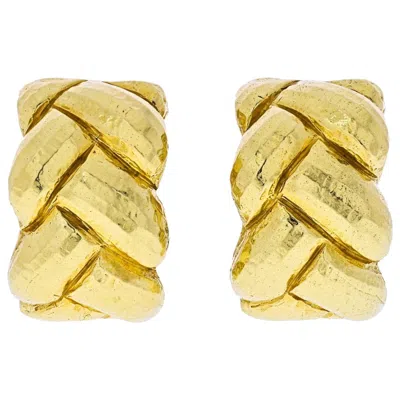 Pre-owned David Webb 18 Karat Yellow Gold Hammered Braid Huggie Earrings
