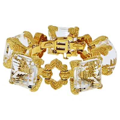 Pre-owned David Webb 18 Karat Yellow Gold Rock Crystal Link Bracelet