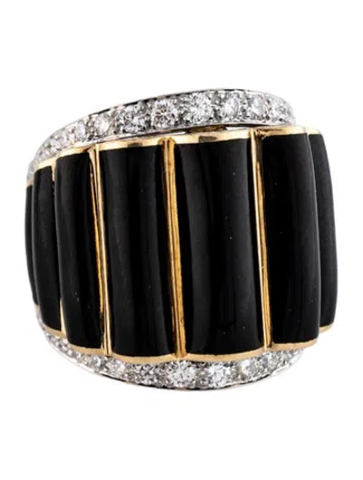 Pre-owned David Webb 18k 1.76ctw Diamond & Enamel Scallop Ring In Black