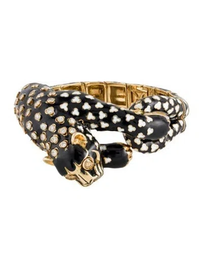 Pre-owned David Webb 18k 2.59ctw Diamond & Enamel Leopard Bracelet, 6" In Multi