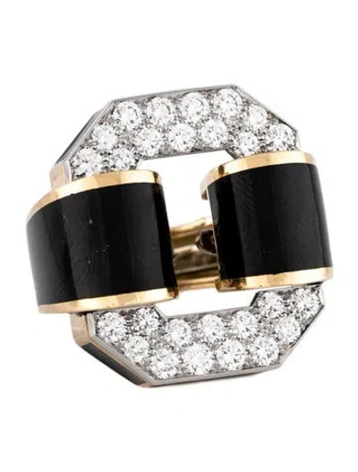 Pre-owned David Webb 18k 2.60ctw Diamond & Enamel Large Octagonal Buckle Cocktail Ring In Multicolor