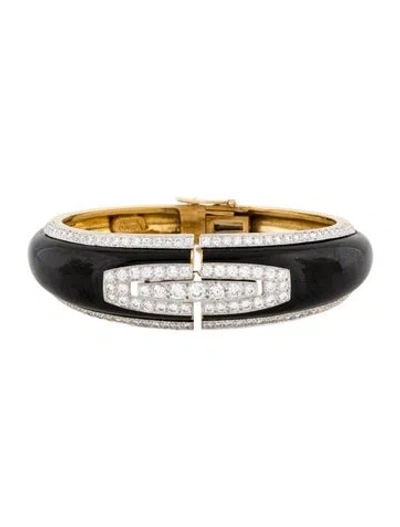 Pre-owned David Webb 18k 2.91ctw Diamond Enamel Bangle Bracelet, 6" In Black