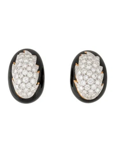 Pre-owned David Webb 18k 3.08ctw Diamond & Enamel Clip-on Earrings In Black